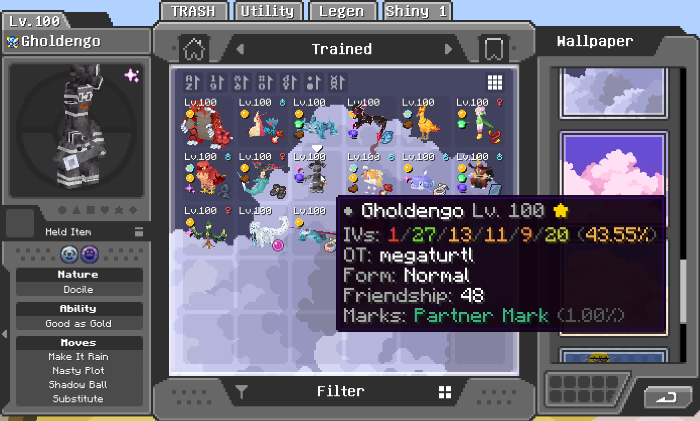 Cobblemon PC screen with Chiselmon installed